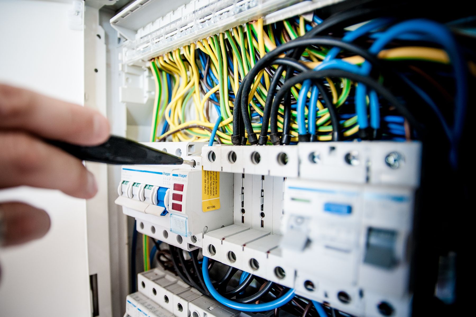 Illustrative close-up of electrical panel wiring
